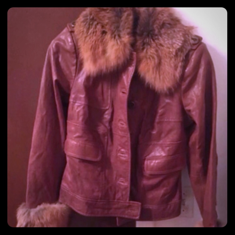 Leather jacket worn faux fur